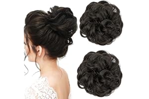 ‎JJSTAR JJstar 2 Stück Haarteil Mit Gummiband, Dutt Haarteil Gelockt Haargummi Mit Haaren Hochsteckfrisuren Haarverlängerung Messy Bun Haarteile für Damen Mädchen Pferdeschwanz