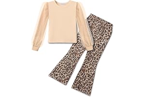 Arshiner Ensembles pour Fille Chemise à Manches Longues En Velours Côtelé Et Pantalon évasé à Carreaux Léopard Sweatshirt Et Legging Tenue D'automne Et D'hiver Pour Enfant Survêtement 4-11 Ans