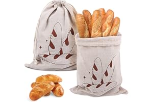 MXTIMWAN 2 Pezzi Sacchetto per Pane,Sacchetto Portapane in Cotone e Lino,Sacchetti per Pane in Lino Riutilizzabili con Coulisse,per la conservazione degli alimenti,per Frutta e Verdura-29×40 cm