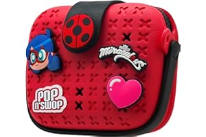 Miraculous Ladybug - Pop n' Swop - Sac à Main pour Enfants, avec 4 Badges à Clipser, Anse et Fermeture éclair, Sac léger, Durable et imperméable