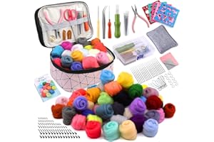 Axmru 215 Pcs Needle Felting Kit Wool Roving 60 Colors Set Basic Felt Tools and Supplies Needle Felting Starter Kit with Foam Mat Felt Molds and Storage Box for DIY Craft