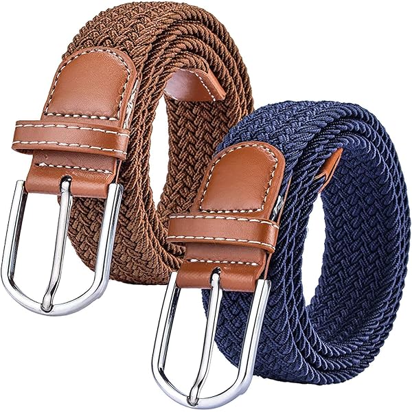 Lot De 2 Ceintures élastiques Tressées Pour Femme - Beige Et Bleu Marine, Longueur 100 Cm, Largeur 2,3 Cm (sans Trous, Réglable)