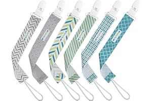 Enovoe 6 Pack of Pacifier Clips - Baby Dummy Clip Holder - Stylish Teething Ring Pacifier Holder - Ideal for Both Baby Boys and Girls - Multicolor, Stylish and Functional - Lead-Free (8.5" x 1" cm)
