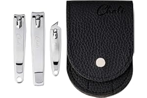 Chali® Set Tagliaunghie 3 Pezzi con Borsa, Tronchese Unghie in Acciaio Inox 8cm 7,5cm 6cm per Unghie di Mani e Piedi - Taglia Unghie per Uomini e Donne