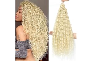 FANLUTYIN 22 Inch Curly Crochet Braiding Hair 3 Packs Ocean Wave Crochet Hair Extensions Deep Wave Synthetic Braiding Hair Curls Hair Twist Water Wave Braided Hair (613#, 22 Inch 3 Packs)