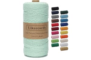 Likeecords Makramee-Schnur 2 mm x 220 Yards, farbiges Makramee-Seil, Baumwollseil, Makramee-Garn, Bunte Baumwoll-Bastelschnur zum Aufhängen, Pflanzenaufhänger, Basteln, Stricken (hellgrün)