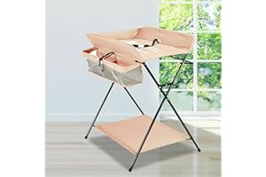 SHZICMY Cambiador plegable, altura ajustable, mesa plegable con/sin ruedas, cambiador móvil con estera, cinturón de seguridad y compartimentos de almacenamiento. Adecuado para bebés y niños pequeños.