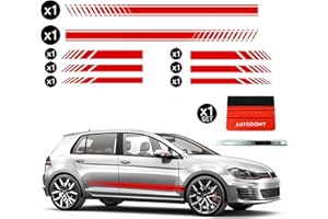 Autodomy Pegatinas Coche Exterior Tuning - Kit de Pegatinas Coche Racing con Franjas y Rayas Laterales Diseño Sport, Adhesivos Tuning Coche para Personalización Exterior + Espátula y Cúter (Rojo)