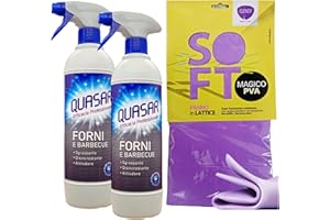 FEI FAN SET QUASAR: 2x Detergente Spray FORNI & BARBECUE, Sgrassante, Disincrostante e Antiodore 580ml + Panno In Lattice SOFT, Formato 30x30