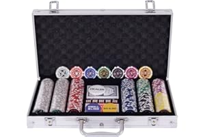 COSTWAY Poker Chips, Set da Poker con 300 Chips, Incluse 2 Carte da Poker 5 Dadi 1 Pulsante, Valigetta in Alluminio, Due Colori Disponibili (argento)