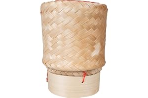 CCcollections Cesta de arroz pegajosa de bambú tradicional hecha a mano - Cesta para servir arroz (Round Sticky Rice Basket)