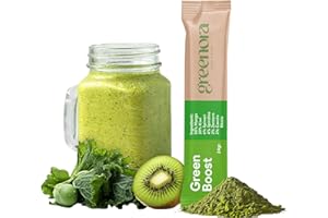 GREENORA Polvere di Spirulina, Spinaci, Zenzero, Cavolo Riccio, Mango e Kiwi per Smoothie. Frutta e Verdura Liofilizzata 100% Naturale. Vegan. 10x24g