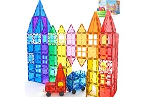 100PCS Magnetic Tiles STEM Building Toys Set with 2 Cars, Sensory Stacking Magnetic Blocks for Toddlers & Kids, Ideal for Preschool Montessori Toys Christmas Birthday Gifts for Boys & Girls Ages 3+