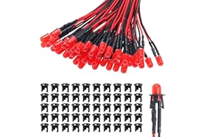 Lyeteung 50 Stücke 5mm 12V Vorverdrahtete LED Dioden Licht, Rot, 5mm LED Diffuse Emittierende Leuchtdiode mit 20cm Kabel + 50 Stücke 5mm Plastik LED Dioden Halter