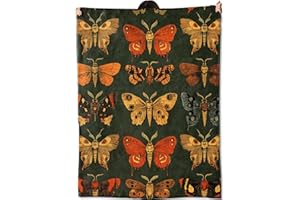 amepay Vintage-Decke mit Motten und Schmetterlingen, Geschenke für Kinder, Frauen, Erwachsene, Mädchen, Insektenkunst, tiefgrün, Retro-Überwurf, weich, bequem, leicht, für Zuhause, Couch, Bett, Sofa,