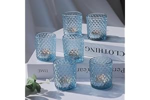Vohocandle 12pcs Tea Light Holders Glass for Wedding Table Centerpiece, Blue Tea Light Candle Holders for Birthday Party, Blue Tealight Holders Glass for Home Decor(5.5 W × 6.5 H cm)