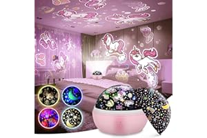 EUCOCO Unicorno/Dinosauri Proiettore Stelle Soffitto con 8 Colori Luci & 360° Rotazione,Unicorno/Dinosauri Luce Notturna Bambini-Regalo Bambina 3 4 5 6 7 8 9 10 Anni