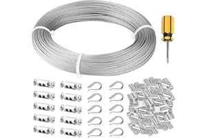 Abimars Cavo acciaio 304 inox 100m, con Manicotti in alluminio, ditali, ideale per piante rampicanti, guida per illuminazione, decorazione per uccelli, cibo, fiori, fai da te