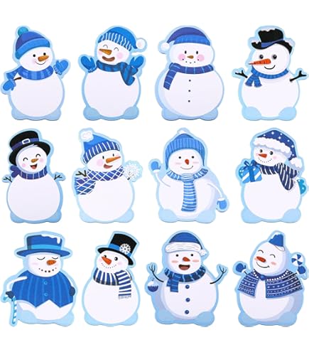 Lot De 12 Bloc-notes Autocollants De Noël - Motifs Tasses à Thé, Pingouins, Bonhommes De Neige