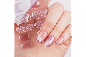 DANNI & TONI 28Pcs Vernis Autocollant Ongle Gel UV Strips,Gel Nail Stickers,Nail Art Auto-Adhésif Ongle,Adesivi per unghie in gel(Spring Whisper)-Violet,Fleurs