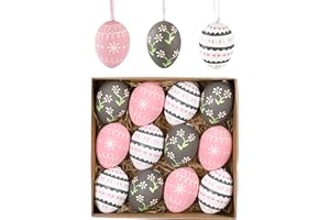 VALERY MADELYN Ostern Deko Eier Kunststoff 12er Set 6cm Plastikeier Osterdeko Ostereier zum Aufhängen für Ostern Dekoration Frühlingsdeko Ostereier Plastik Frühlingsdeko Grau Rosa Weiß
