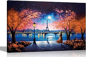 Artley Prints - Allein bei Nacht in Paris Orange abstrakte bunte Leinwanddrucke für Schlafzimmer Wohnzimmer Küche - Wandkunst Bilder 60 x 40 cm (24 x 16 Zoll) A2