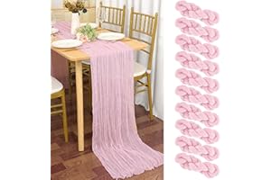 YMHPRIDE Lot de 10 Chemins de Table en étamine en Bébé Rose, 90 x 300cm en Tissu de Gaze Rustique, Rose Clair décoration de Table de Mariage Nappe pour fête de Mariage Douche Nuptiale décorations de Table