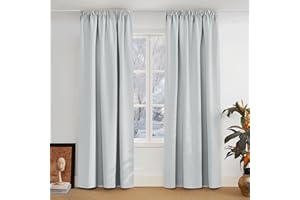 PONY DANCE Tende Oscuranti per Interni Moderne Tenda Termica per Soggiorno con Fettuccia Decorazione Curtains da Ufficio 2 Pezzi 140x300 CM, Bianco Grigiastro