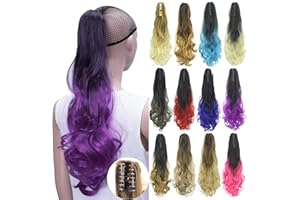 IMISSU Ricci Ombre Color Artiglio Coda di Cavallo Estensioni Dei Capelli Mascella Coda Di Cavallo Clip In Parrucca Parrucca per Le Donne (Ombre viola)