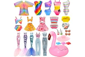 Festfun 17 Pcs Vêtements & Accessoires de Poupées 1 Sirène Maillot de Bain 5 Maillots de Bain 2 Tenues 3 Pantoufles 6 Accessoires pour Poupées de 11,5 Pouces Vêtements de Plage d'été(Non Poupée)
