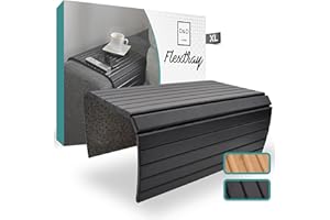 D&D Living Bandeja de Sofá - Bandeja de Sofá Flexible para Reposabrazos Hecha de Madera Natural | Bandeja para Sofá, Bambú Negro (XL)