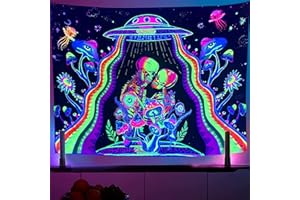 OSVINO Tapiz De Calavera 150X200CM Tapices De NeÓN Trippy De Luz Negra Alucinantes Telas decorativas OVNI extraterrestre UV reactivo Galaxia Pósters Esqueleto Colgante de pared para dormitorio
