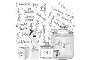 167 Laundry Room Labels for Containers, Prefdo Waterproof Black Script Preprinted on Clear Stickers for Linen Closet Home Organization(Black)