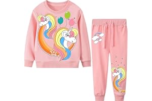 FILOWA Chandal Conjunto Niña Infantil Algodon Mangas Largas Sudadera y Pantalon Deportivo Completo Estampado Jogging Top Pantalones Moda Primavera Otoño Invierno Ropa Para 2-7 Años, Rosa
