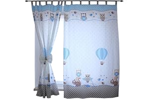 TupTam Tende con Bracciali per Camerette per Bambini 2 pz, Gufi 2 Blu, c. 155x95 cm