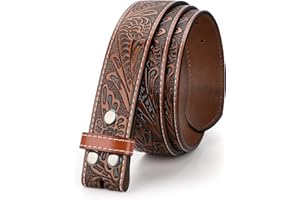 LEACOOLKEY Western Belt Strap for Men without Buckle 1.5" Wide Floral Engraved Embossed Leather Belt Strap
