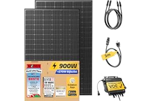 Solakon® 900W Balkonkraftwerk - Balkonkraftwerk 800W komplett Steckdose - neuester 800 Watt Wechselrichter - Solaranlage Komplettset - 450W bifaziale Solarmodule inkl. Zubehör - 3m Kabel