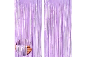 AISSZHAO 2pcs 3.2ft x 6.5ft Macaron Purple Foil Curtain Decoration Tinsel Foil Fringe Curtains Streamer Backdrop for Birthday Graduation Wedding Engagement Bridal Shower Christmas,Engagement Prom Decoration