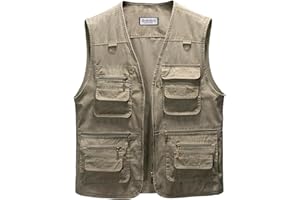 Oralidera Hombre Chaleco Tipo Safari Multibolsillos Chaleco Exterior de Algodón Chaleco de Pesca Fotografía Chaquetas sin Mangas de Trabajo Chaleco de Caza