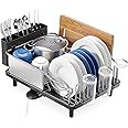 KINGRACK Dish Drainer Rack, Stainless Steel Dish Rack, Draining Board Rack with Anti-Rust Frame, Optional 2 Direction Spout Sink Drain Board Design, Removable Large Utensil Holder for Kitchen, Black
