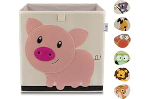 LIFENEY Aufbewahrungsbox mit Schwein Motiv I Spielzeugbox mit Tiermotiv passend für Würfelregale I Ordnungsbox für das Kinderzimmer I Aufbewahrungskorb Kinder