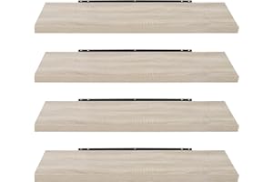 EUGAD Set di 4 Mensole da Muro, Quercia, 80cm, Mensole in Legno MDF Portaoggetti Librerie Scaffale da Parete Stile rétro Mensole Sospese Decorative per Salotto Cucina Corridoio, 0046QJ-4
