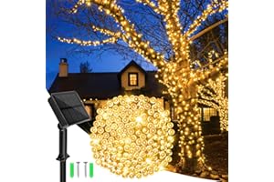 Dalugo Guirlande Lumineuse Exterieure, 12m 120LED Guirlande Lumineuse Solaire Mperméable, 8 Modes Guirlande Solaire Exterieur pour la décoration d'extérieur, de fêtes, de soirées, Blanc Chaud