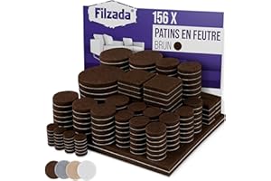 Filzada® Patins pour Meubles Auto-Adhésifs 156 Pièces (Carrés et Ronds) - Marron - Patins de chaises Professionnels en Feutre à Fort Pouvoir adhésif