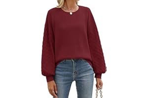heekpek Maglione Donna Elegante Invernale Sciolto Maglioni Girocollo Maglia Donna Autunnale Intrecciato Pullover con Maniche a Lanterna