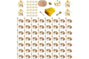 Hapneyea 60 paquetes de latas de miel de vidrio de 1,5 onzas con cucharas,colgantes de abejas,bolsas de regalo,tarjetas de agradecimiento,pegatinas - adecuadas para regalos para bebés,bodas y fiestas