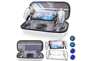 Auarte Accessoires 12 en 1 pour PlayStation Portal, étui de Transport Rigide pour PS Portal avec Coque Transparente pour PS5 Portal, 2 protecteurs d'écran avec 4 poignées pour Les Pouces, Blanc perlé