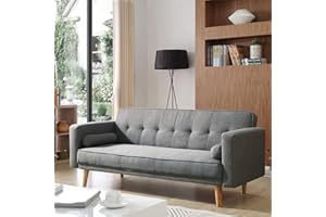 ZANOFIRA 3 Seater Sofa Bed with Detachable Armrests Click Clack Sofa Bed with Fireproof Sponge, Breathable Linen Guest Bed for Living Room, Bedroom, Apartment, Home Office, Grey