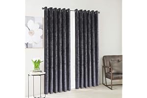 XXR LUXURY CRUSHED VELVET CURTAINS LINED EYELET RING TOP UK SIZES (Charcoal, 66x72'')