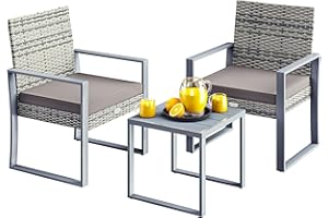 Casaria® Mobili Giardino Polyrattan Robusto Tavolo WPC 160kg 2 Sedie Regolabili Cuscini Terrazza Balcone Lounge Set Tavolino con Poltroncine Esterno